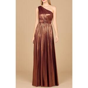NEW NWT LARA One Shoulder Womens Metallic Full Length Dress Bronze size 10
